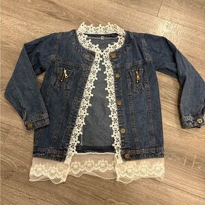 Girls Kids Fashion Jean Jacket Denim Jeans Lace Outwear Cowboy Overcoat